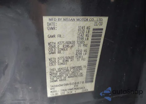 2011 Nissan Armada Platinum z USA, uszkodzony, nr VIN 5N1BA0NF0BN608878